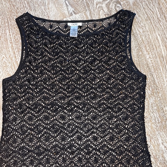 Cache Black Top Boho Fringe Crochet Tank Sequins - Picture 4 of 5